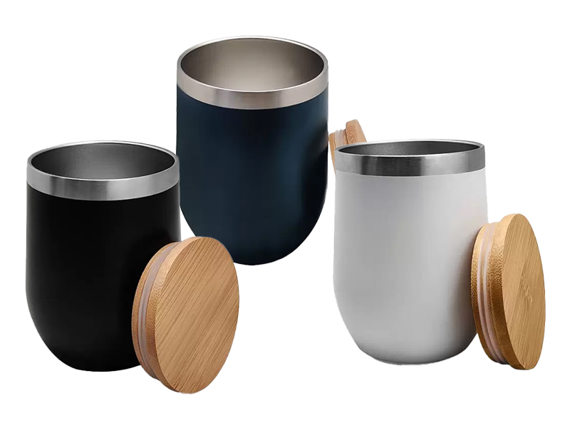 B-URT — Stainless Steel Double Walled Cup with Bamboo Lid IND1292