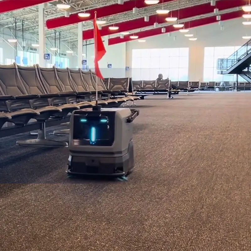 Maxron robotic floor cleaner for airport and transit hub maintenance