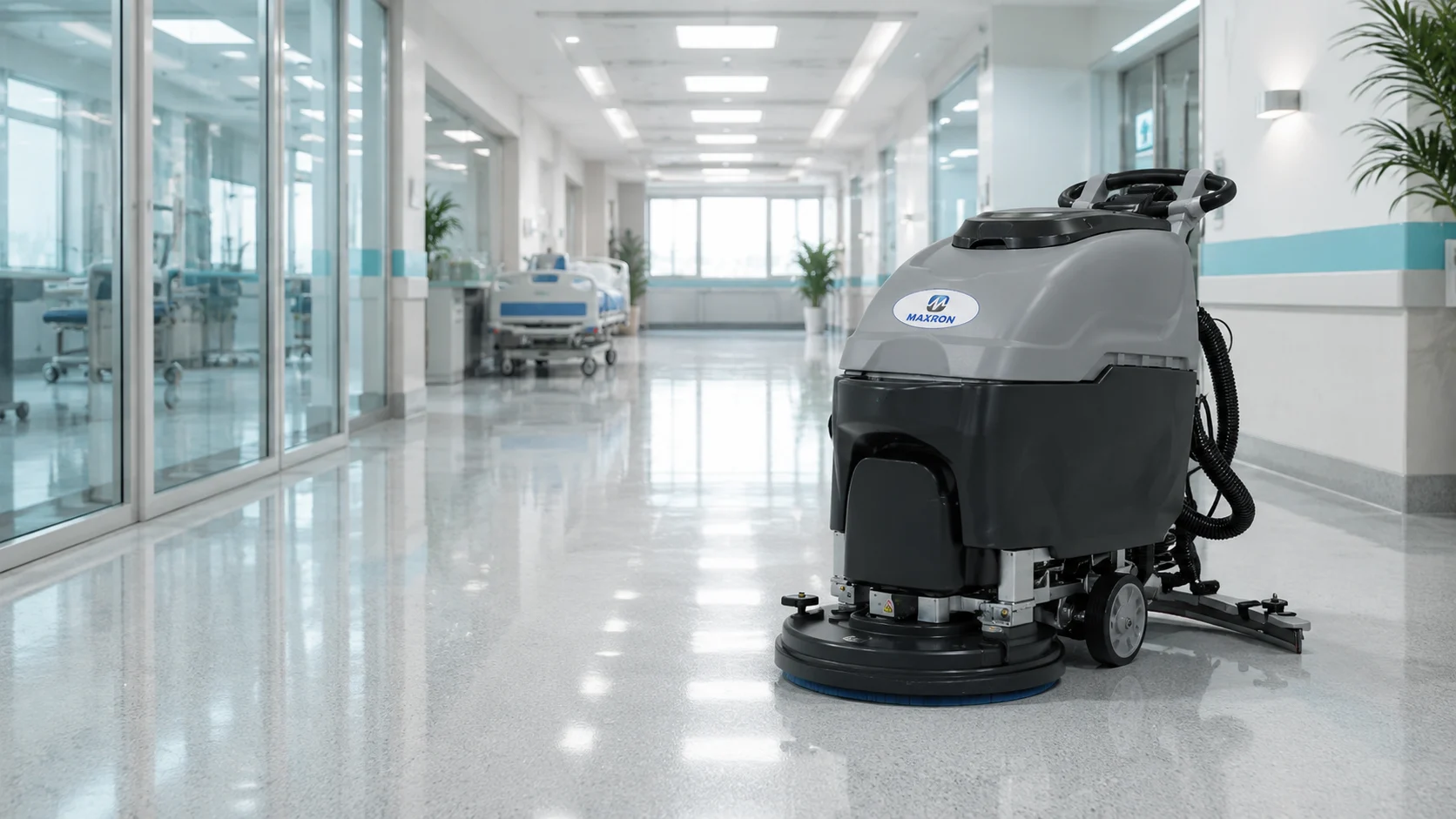 Maxron floor cleaning equipment deployed in a healthcare and institutional facility